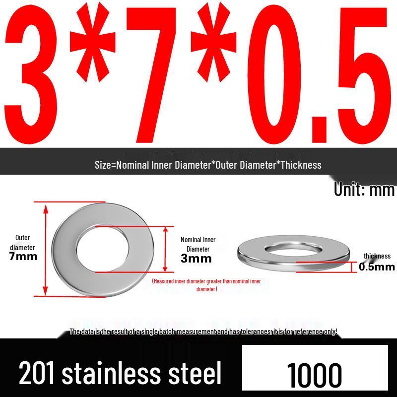 201 Stainless Steel Flat Washer Shim, GB97, Sizes M3 to M30