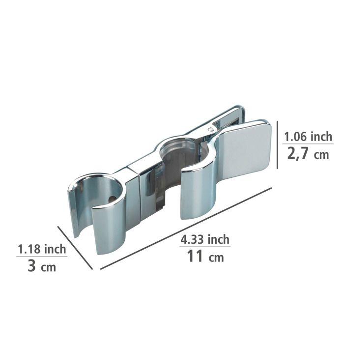 WENKO Support Pommeau De Douche Métal Chromé | Support Douchette Universelle Sans Outils | Barre Ø 19-25 Mm | Argent | 11x2,7x3 Cm