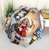 1pc Christmas Horse & Girl Scene with Festive Wreath, Auto Open Close Umbrella, Portable 3-Fold Design, 8-Rib Iron Frame Outdoor Umbrella, Perfect Hol