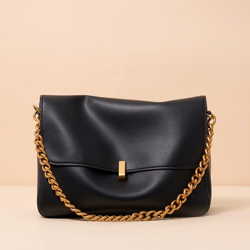 

Factory Cowhide Large Bag Crossbody Women Niche High-end Chain Capacity Shoulder 29x10x21CM чёрный