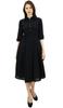 Bimba Women's 3 4 Sleeve Linen Collar Neck Solid Flared Shirt Dress with Side