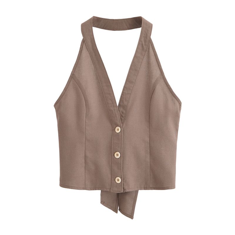Kaslead New Arrival Women's Fashion Style Blended Hanging Collar Tops Casual Pants 8069333 8054333