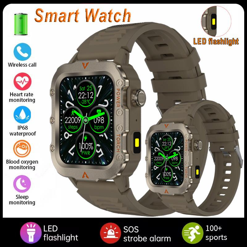 New Men's BT Call Smart Watch LED Flashlight Outdoor Sports Fitness Tracking Smartwatch Wristwatch Health Monitoring Watch