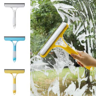 2 Stück 3-in-1 Fensterputzschaber mit Sprüher Ergonomischer Griff Eingebaute Sprühflasche Reinigungsbürste Glasreinigungswerkzeug