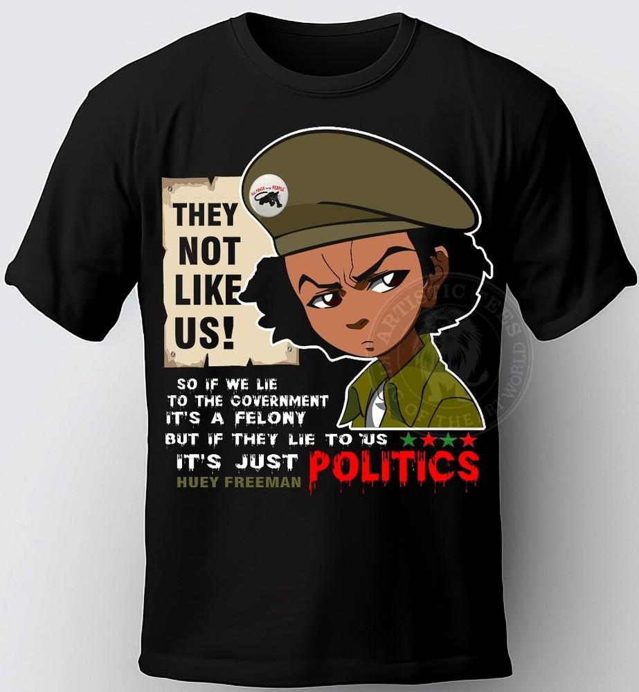 BOONDOCKS T-SHIRT. HUEY ON POLITICS BLACK T-SHIRT. HUEY FREEMAN, RILEY FREEMAN. Unisex T-Shirt M