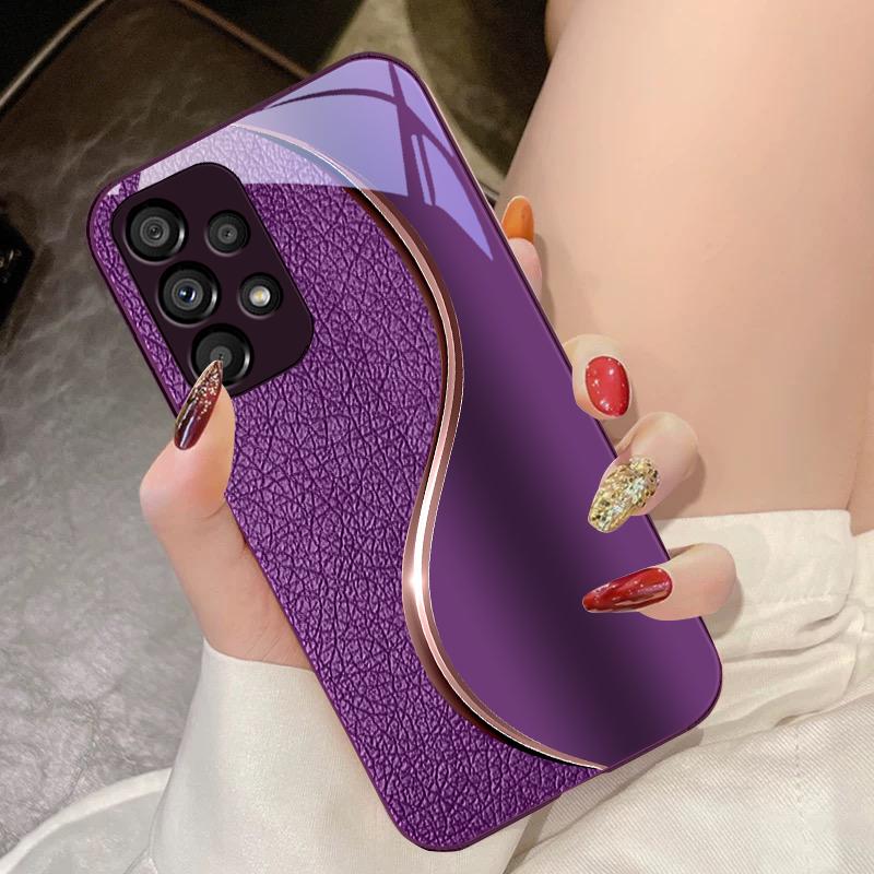 Tempered Glass Phone Case For Samsung Galaxy S10 4G S20 11E 30 S21 21Fe 22 Pro S23 Ultra 5G S8 S9 Skin Grain Purple