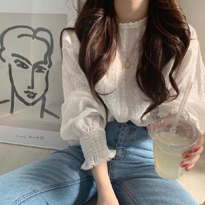 Korean Sweet Girl Lace Lantern Sleeve Spring Top