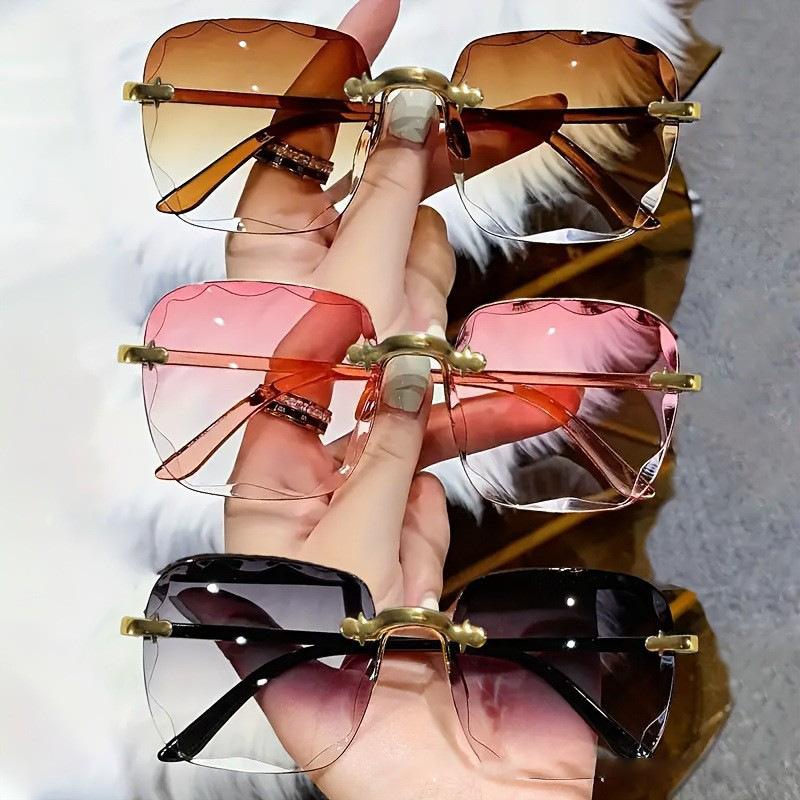 

3PCS Square Rimless Sunglasses Women Summer Red Glasses Fashion Sun glasses For Men UV380