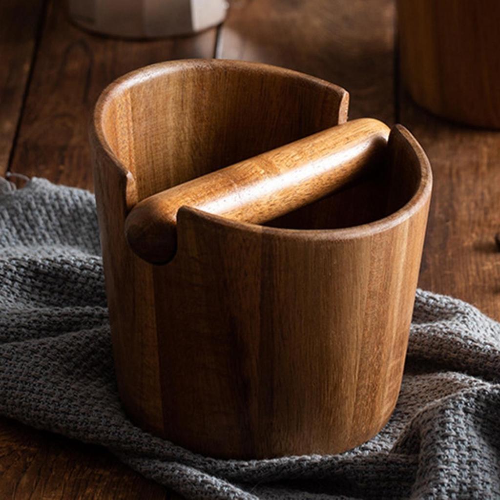 Espresso Knock Bin with Wooden Detachable Bar Coffee Grounds Dump Bin for Restaurant Office Kitchen