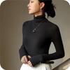 Velvet High-Neck Turtleneck Long-Sleeve Women's Shirt - Trendy Black Top for 2024 Spring, Autumn, and Winter
