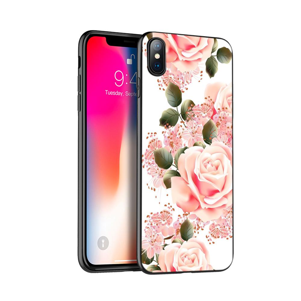 Black tpu case for iphone 5 5s SE 2020 6 6s 7 8 plus x 10 cover for iphone XR XS 11 pro MAX case beautiful flower girl leaves