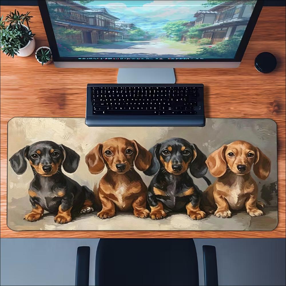 Süßer Dackel Hund Große Schreibtischmatte Rutschfeste Gummi-Gaming-Mauspad HD-Druck Tastaturunterlage Für Büro Laptop Gamer Computer-Setup