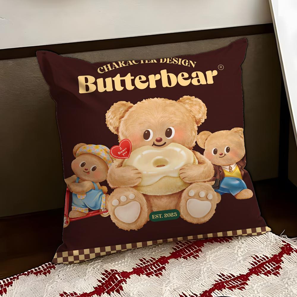 Cartoon BButter BBear Cushion Cover Reversible Soft Durable Pillow Cover Home Car MultiScene Use for Daily Comfort