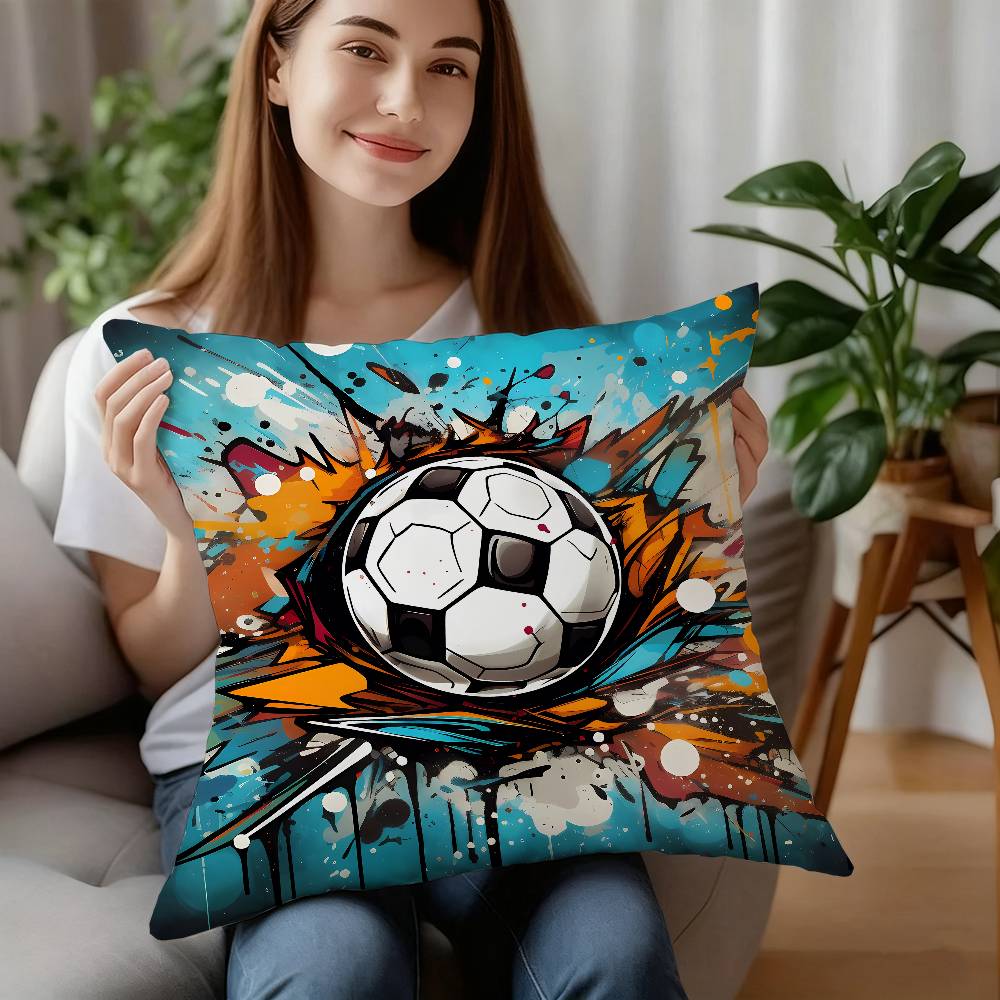 New Football Print Pillow Case Sofa Decorative Home Double-sided Printing Short Plush Cushion Pillow Cover Holiday Gift