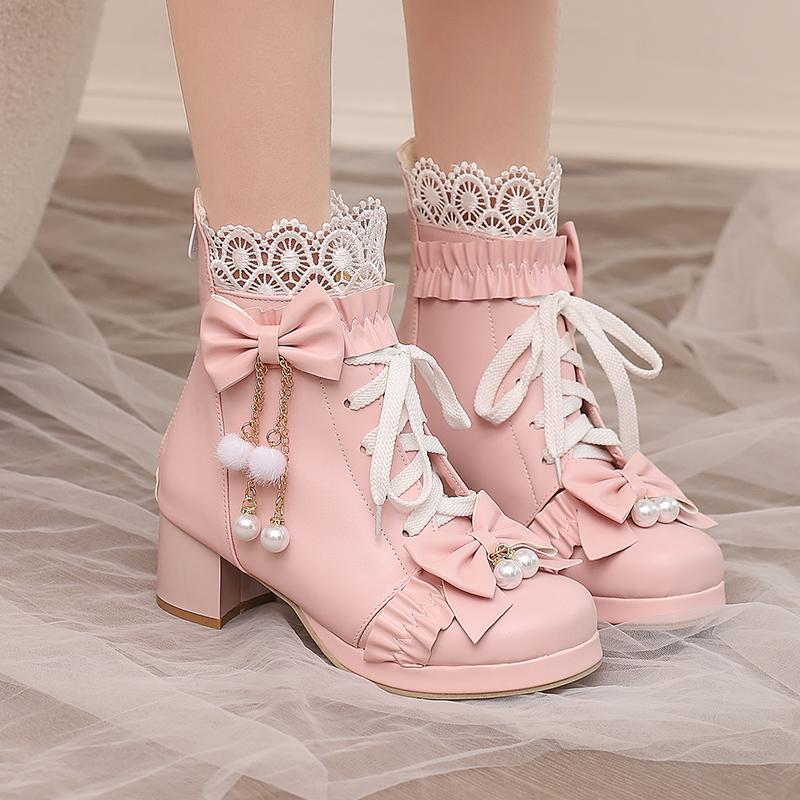 Women Goth Lolita Platform Boots Chunky High Heels Ankle Boots Lace Buckle Gothic Cosplay Booties Zipper Punk Shoes