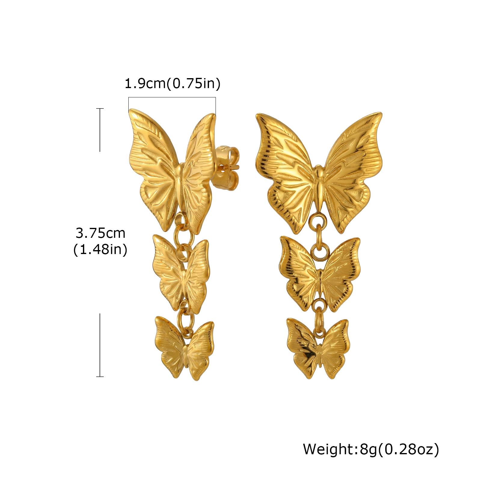 Stainless Steel Butterfly Earrings, New Stainless Steel Long Butterfly Dangle Drop Earrings Wedding Party Jewelry