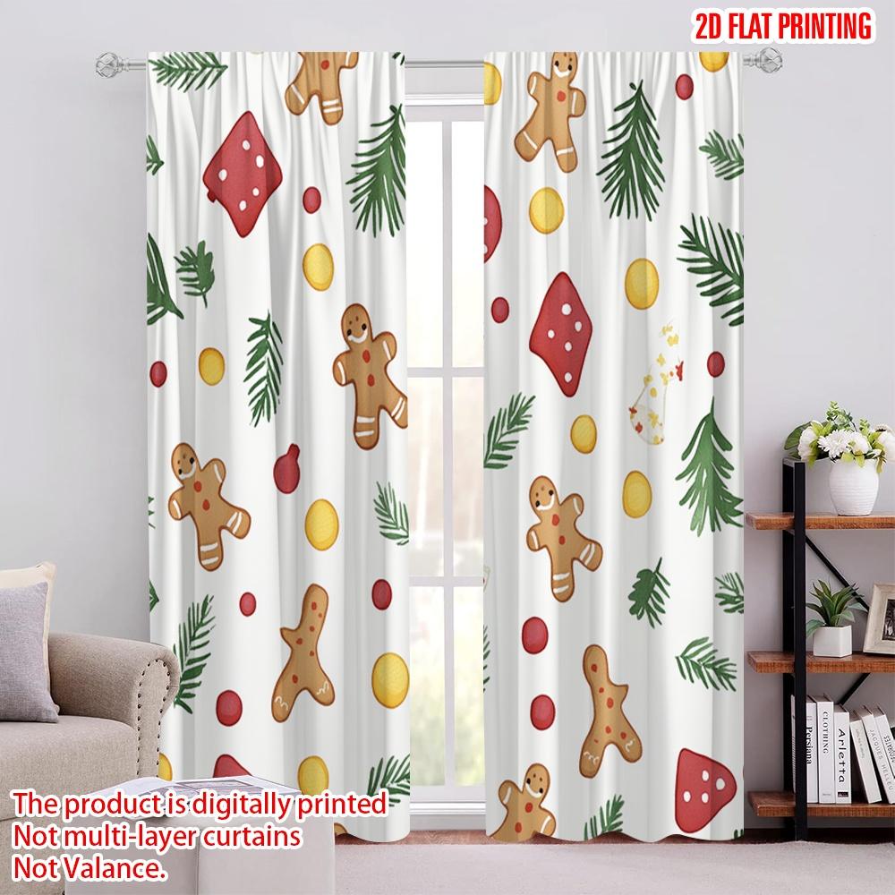 

2pcs,2D plane printing Print Curtains Christmas Cookie Tree Stocking garland (4) Versatile 100% Polyester (without rod) Art Deco 52.50 × 116.00 cm 2 pcs