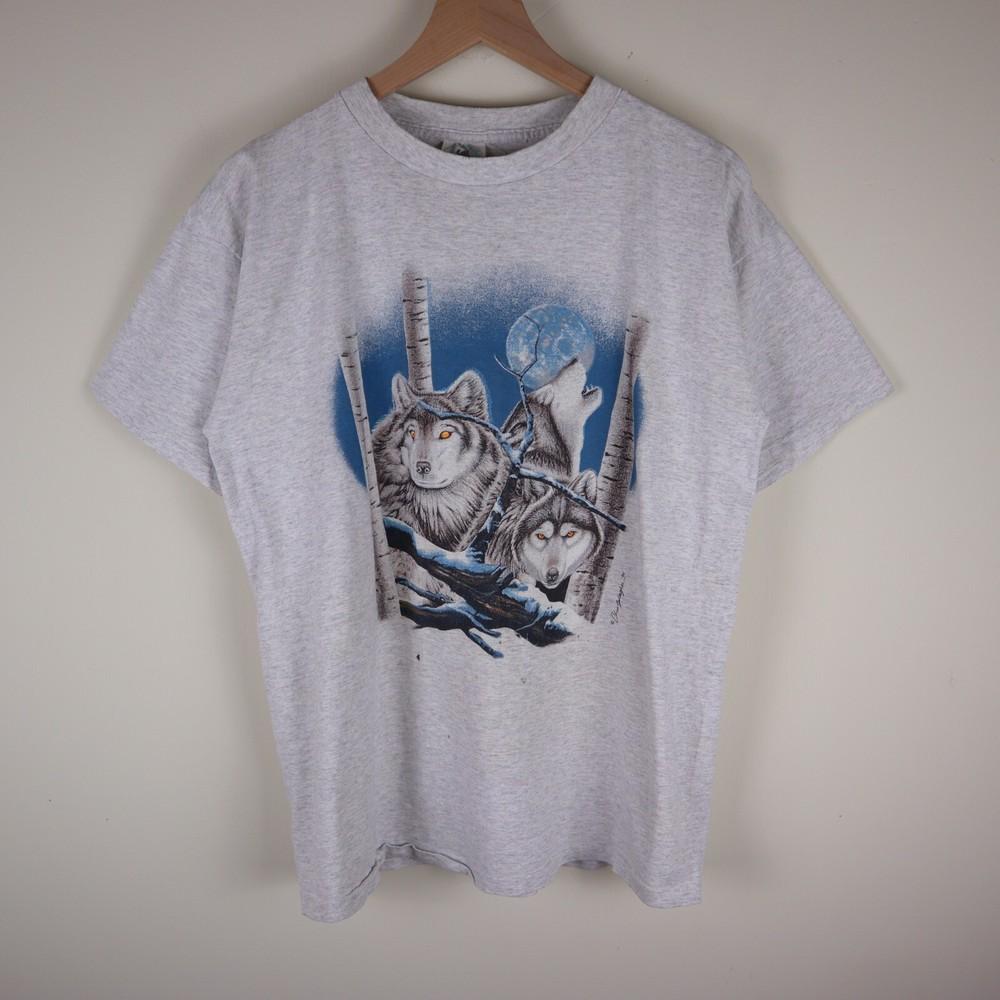 Vintage 1994 Wolf Moon Nature Shirt Single Stitch Gray Adult Large 21x26.5 Unisex T-Shirt XXXL