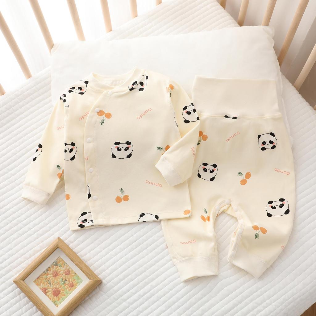 Autumn & Winter Newborn Pure Cotton High-Waisted Belly-Protecting Pajama Set