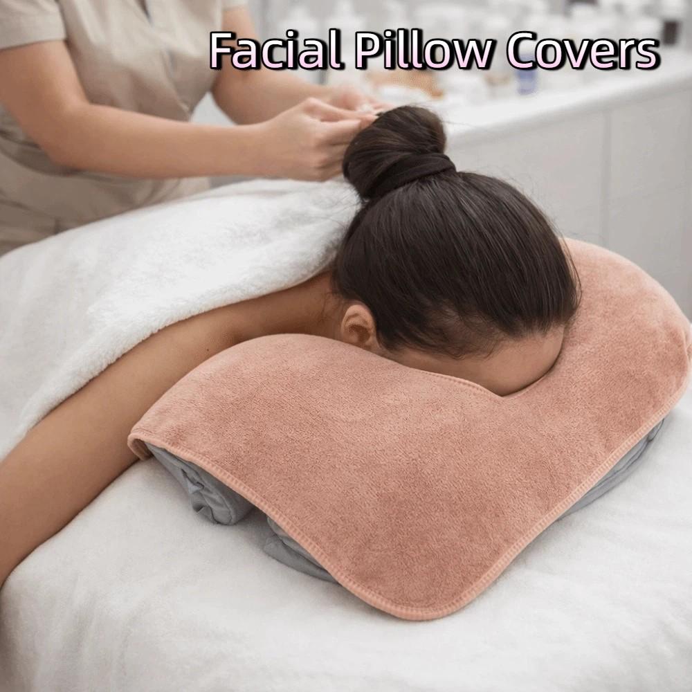 5 Pieces Soft Fluff-free Facial Pillow Covers Thickened Reusable Massage Towel Microfiber Spa Face Pillow Hole Cover Spa Salon
