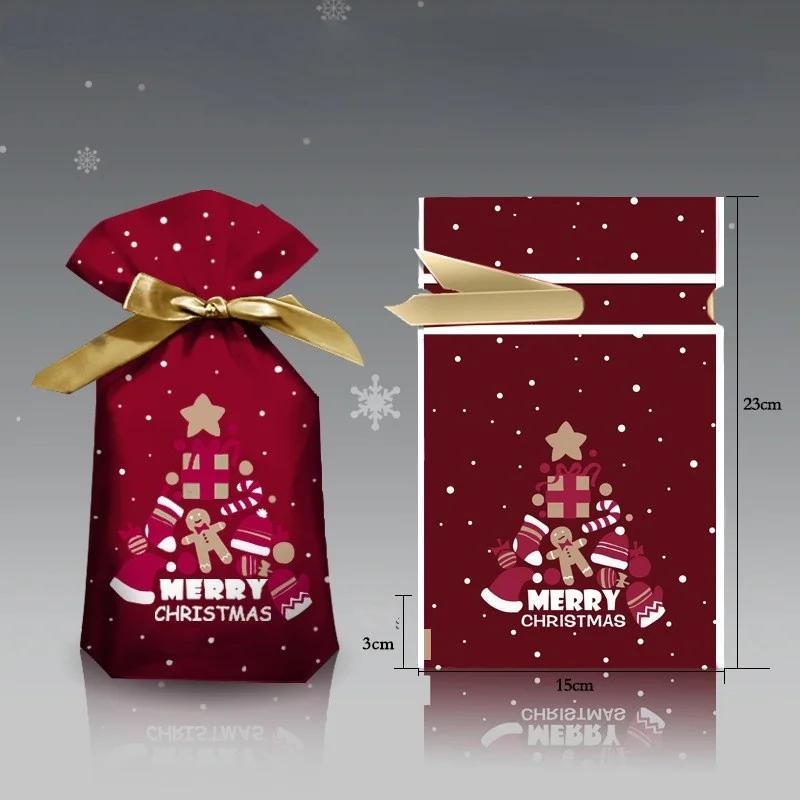 5Pcs New Year Christmas Candy Packaging Santa Gift Bag Xmas Plastic Bag Decorations for Home