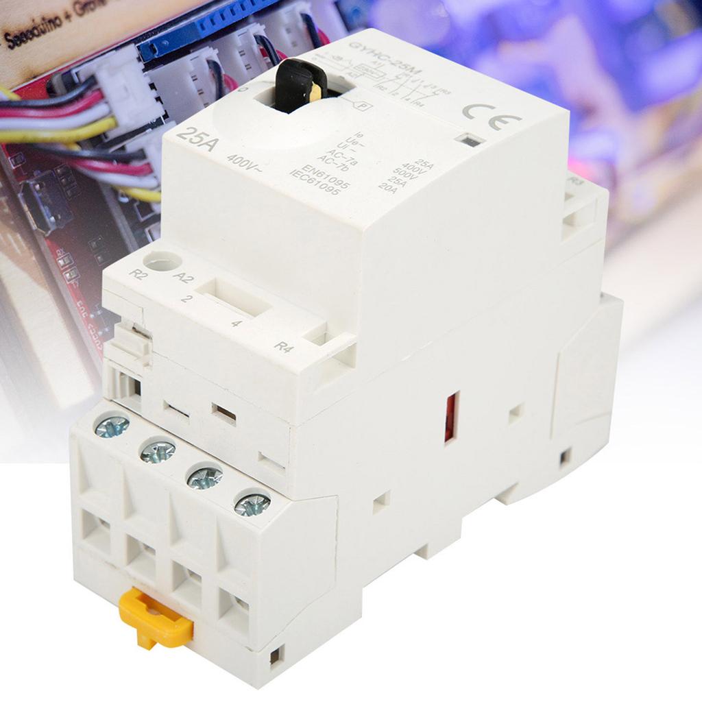 4P 25A 220V 50Hz DIN Rail Household AC Contactor with Manual Control Switch