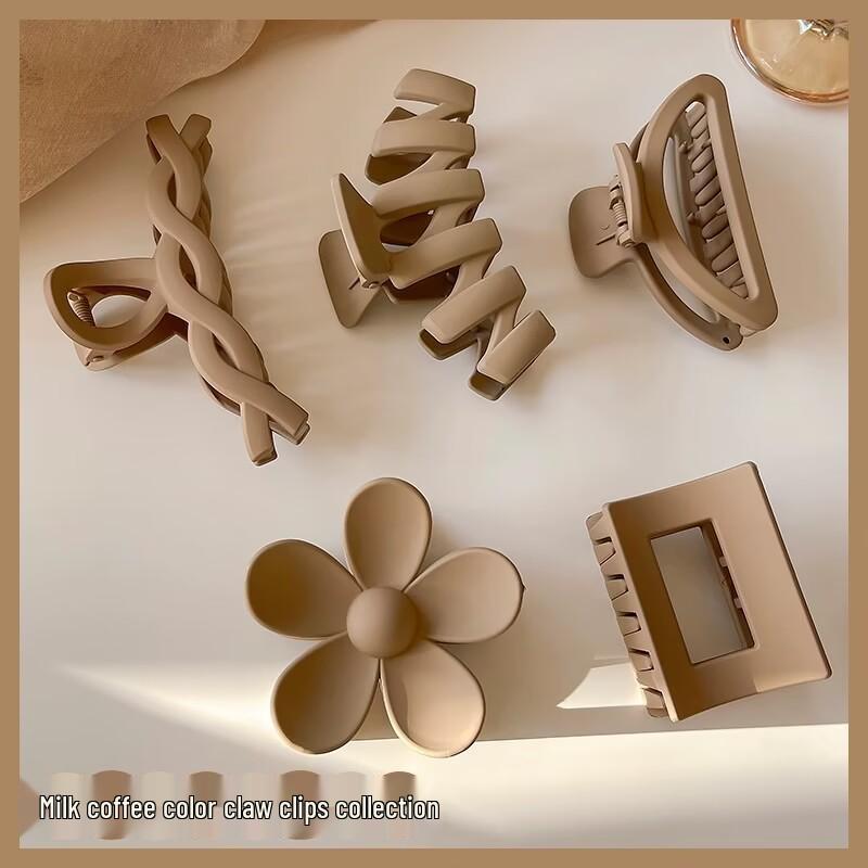 Premium Coffee Matte Claw Hair Clip for Women - Large Shark Hairpin Accessory