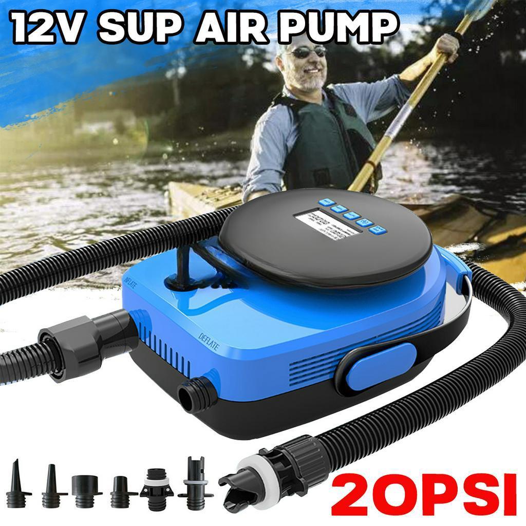 12V 20PSI 3.3ft high pressure Inflatable Electric Air Pump LCD Deflator Sup Boat Paddle Floor Mat