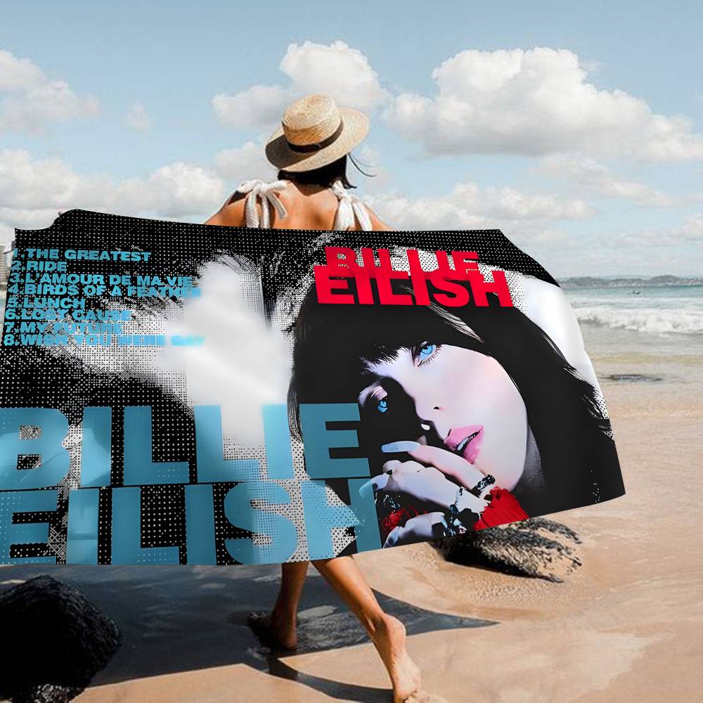 B-Billie E-Eilish Badetuch Mikrofaser Weich Wasserabsorbierend Atmungsaktiv Für Mädchen Kinder Dekorativ Cartoon Strandtuch