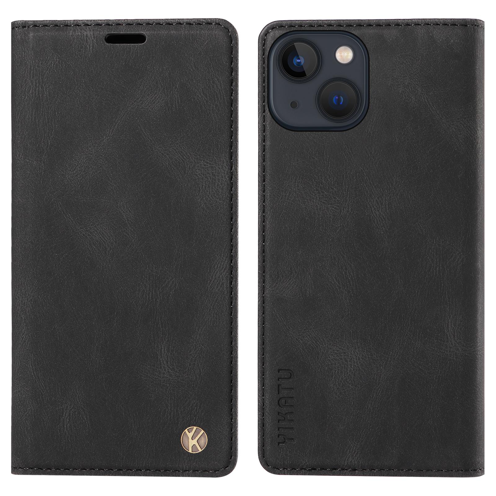 

YIKATU YK-004 Для iPhone 15 Магнитный самовсасывающий чехол-кошелек-подставка из ПУ кожи для телефона Black