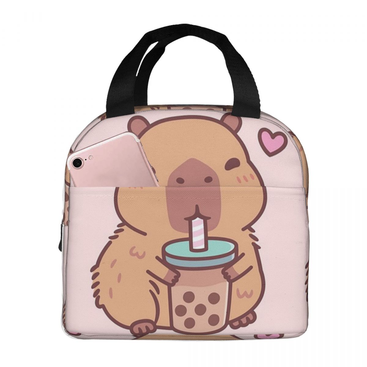 Cute Capybara Loves Drinking Bubble Tea Insulated Lunch Bag for Women Children Portable Food Boxes Thermal Lunch Box Tote One Size