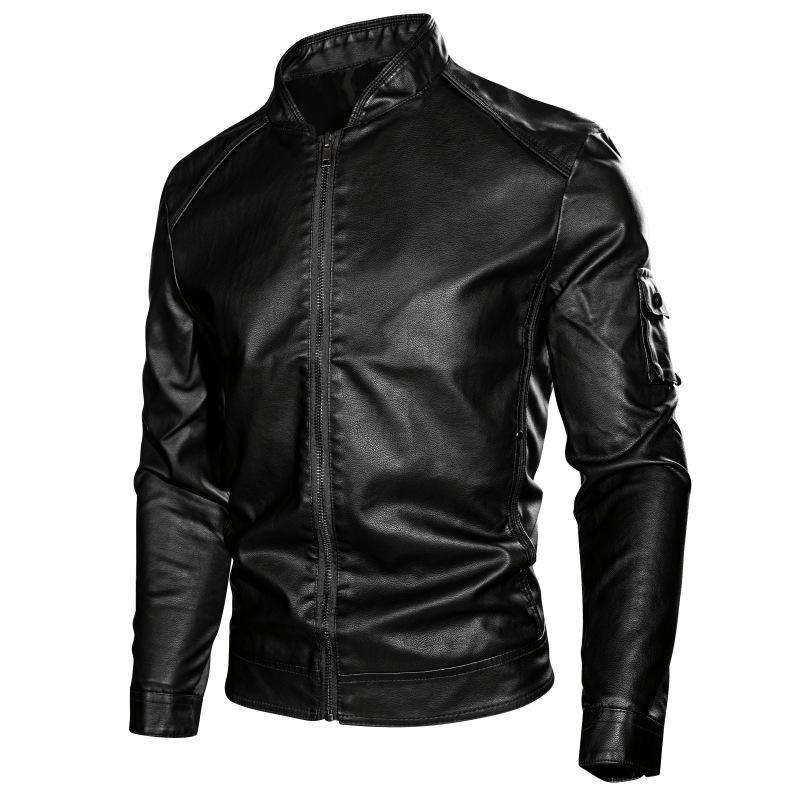 Exclusive for men's spring and autumn pu jacket American European size locomotive jacket trendy stand-up collar leather jacket top