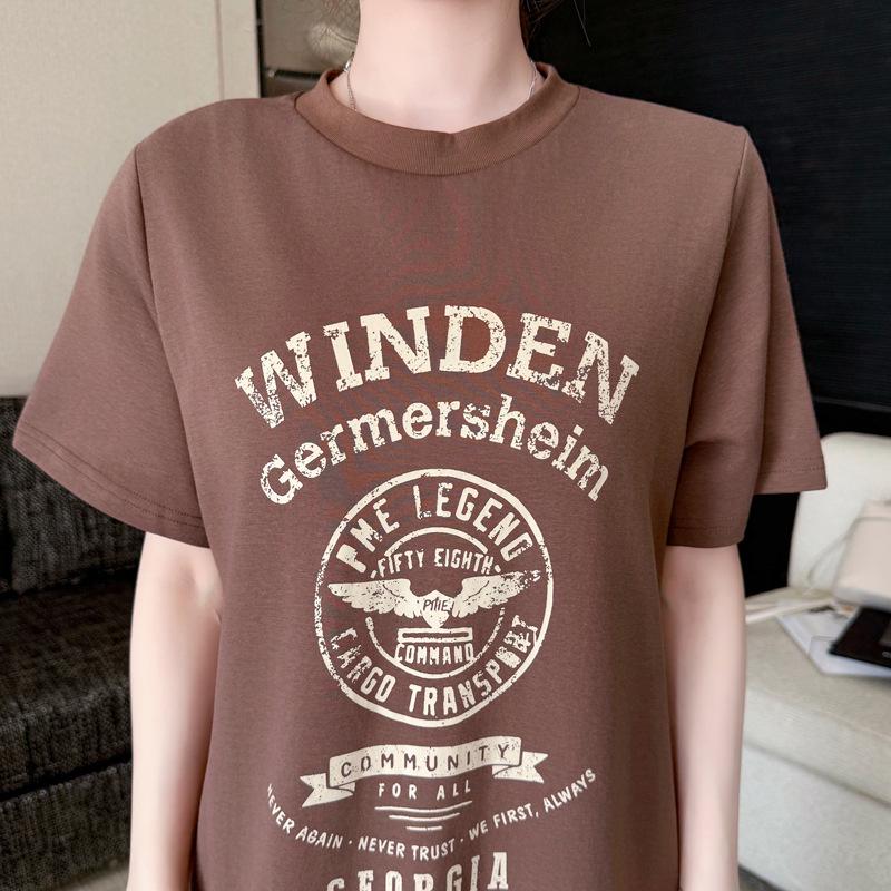 2026 Summer Fashion Women's Loose Short Sleeve Printed T-Shirt Dress - Over the Knee