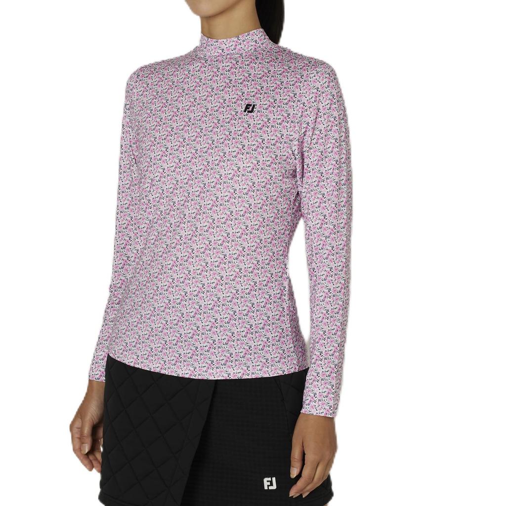 FootJoy Floral Print Long Sleeve Mock Neck Shirt, Pink, Women's, Size L, FJW-F24-S08, 32276-L