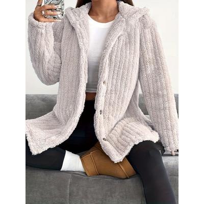 Women S Solid Long Sleeve Hooded Loose Plush Coat