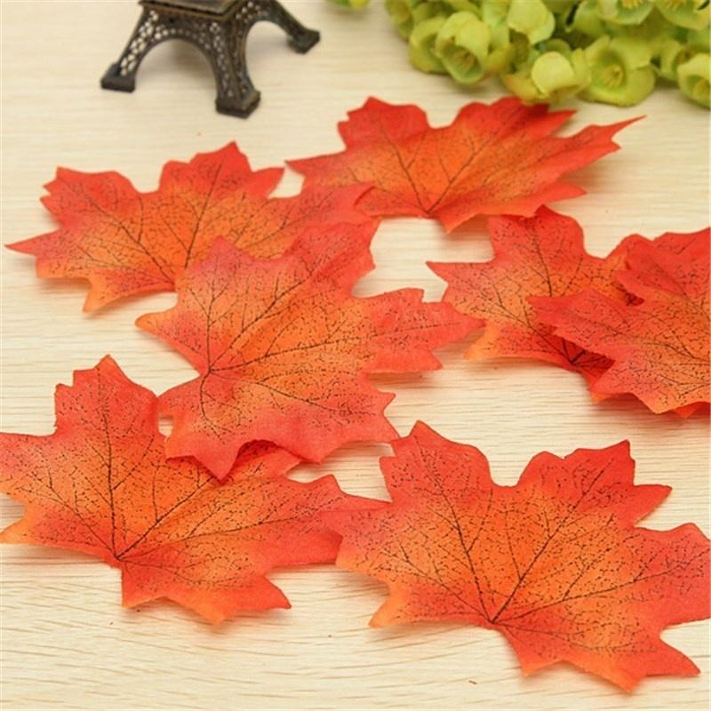 Pack of 50Pcs Artificial Fall Autumn Maple Leaf Silk Leaves Wedding Garden Decorations - Orange