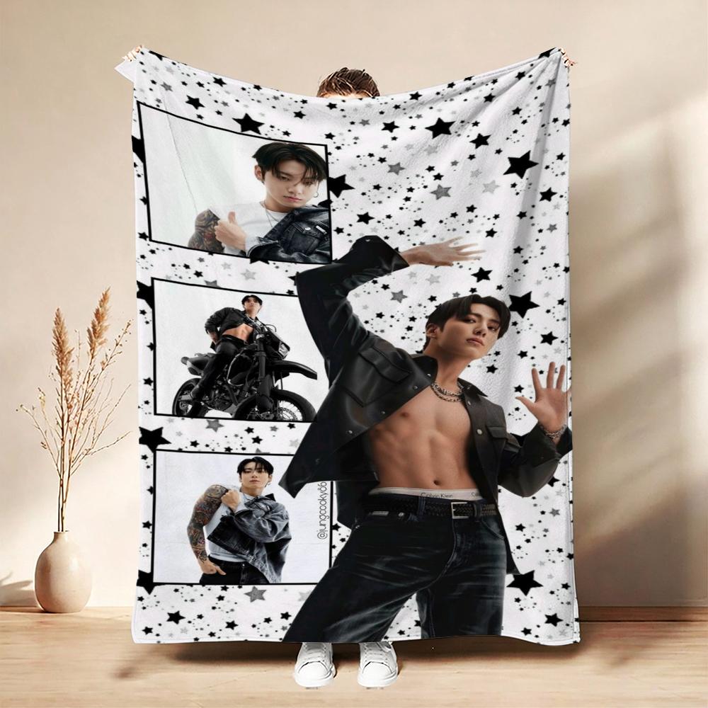 Stylish Male Idol Against Starry Background Theme Printed Blanket Soft Comfortable Throw Blanket For Living Room Kids Room Party Decor Memorial Gift