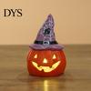 Ceramic Ghost Pumpkin Light Halloween Tealight Holder, Lighted Figurine with Indoor Party Atmosphere Lamp Witch Hat, Tiered Tray Tabletop Decor