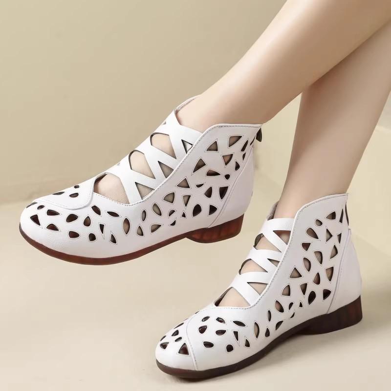 Fashion GKTINOO Genuine Leather Summer Sandals Breathable Hollow Ankle Boots Soft Non-slip Comfortable Sandalias De Mujer Large Size