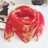 Luxury Silk Scarf Printed Small Square Scarf Fashion Magnetic Buckle Scarf  For Women