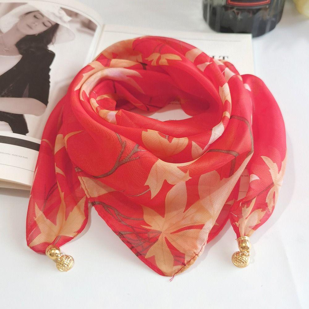 Luxury Silk Scarf Printed Small Square Scarf Fashion Magnetic Buckle Scarf For Women