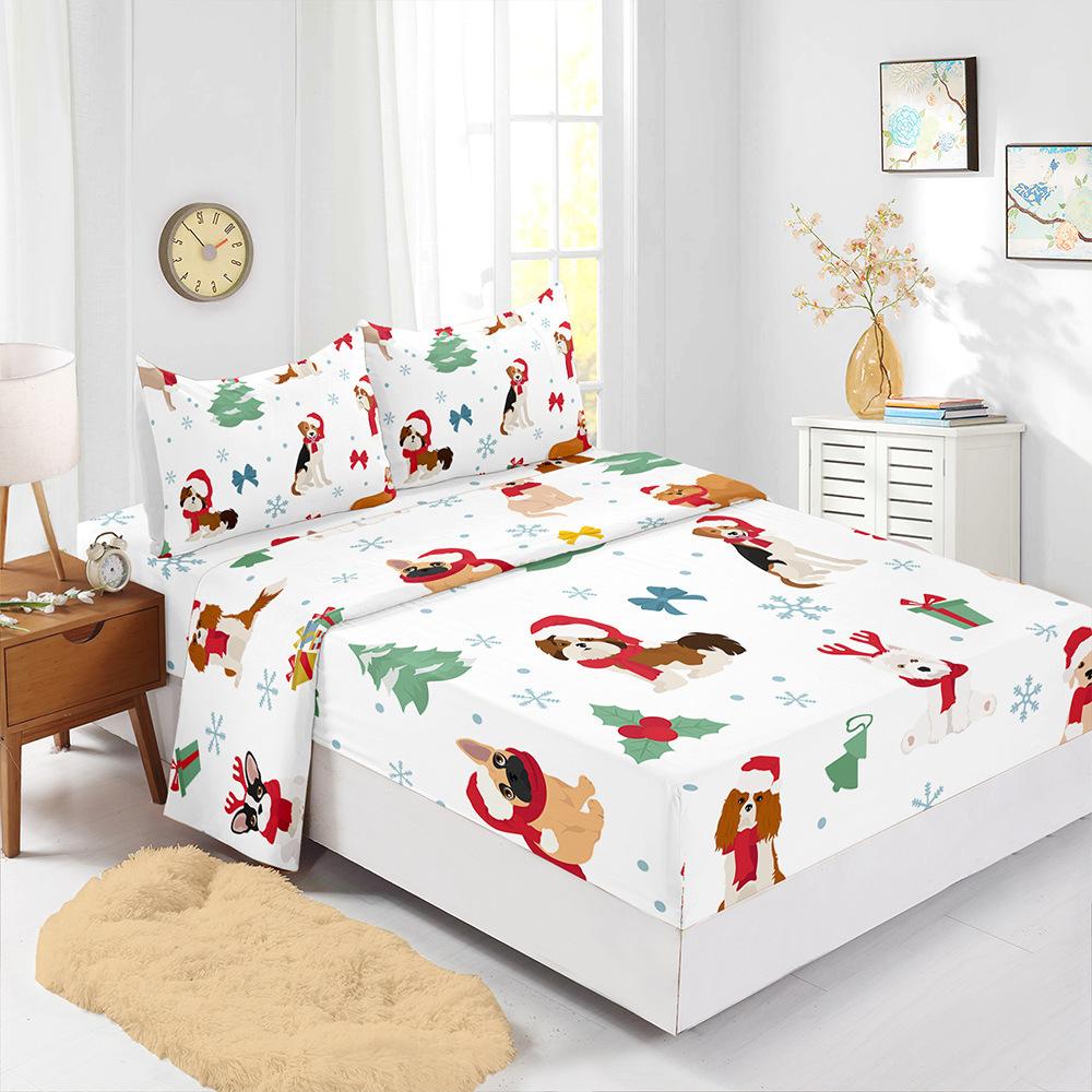 Four-Piece Mattress Set Christmas 3D Digital Printing Kit Mattress Protective Cover