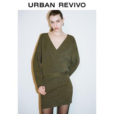 UR 2025 Spring Women's V-Neck Knit Mini Dress