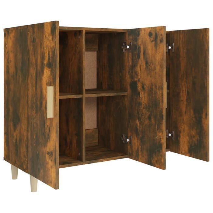 Low Buffet - Smoked Oak - 90x34x80 Cm - 3 Doors - Engineered Wood - Classic Style