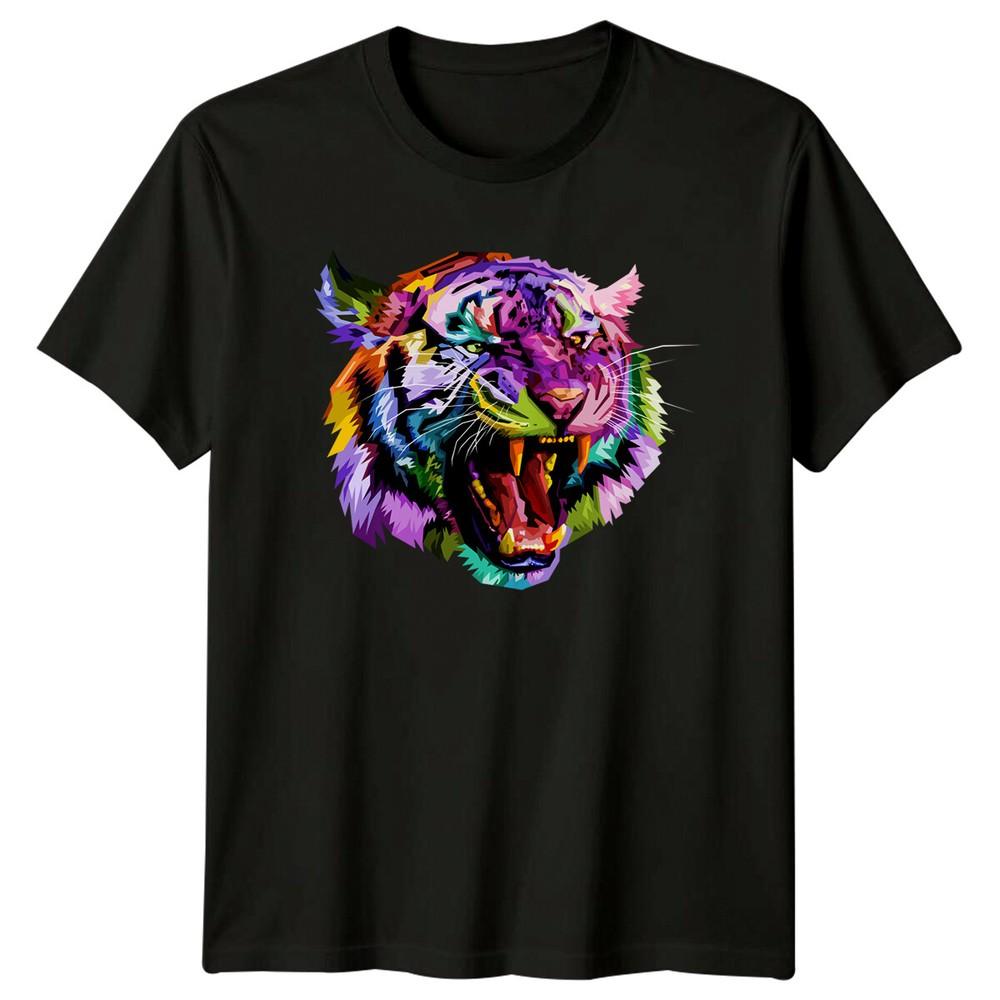 Colorful Roaring Tiger Animals Mens TShirt Ladies Graphic Tee Unisex Unisex T-Shirt M