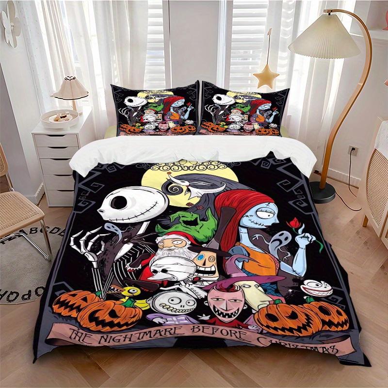 3pcs Halloween The Nightmare Before Christmas Bedding Set, 1 Soft Quilt Cover + 2 Pillowcases, Machine Washable, Suitable for All Seasons, P