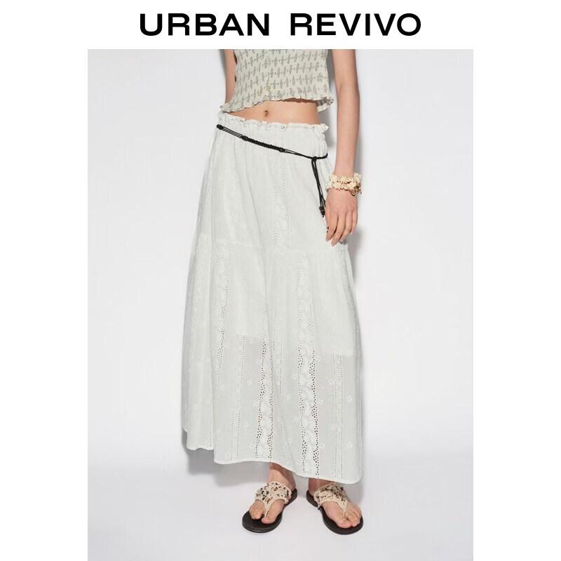 UR2026 Women s Embroidered Ruffle Midi Skirt L