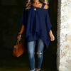 Women Casual One Shoulder Strap Top Loose Fit Layered Hem Blouse Lightweight Fabric Summer Wear