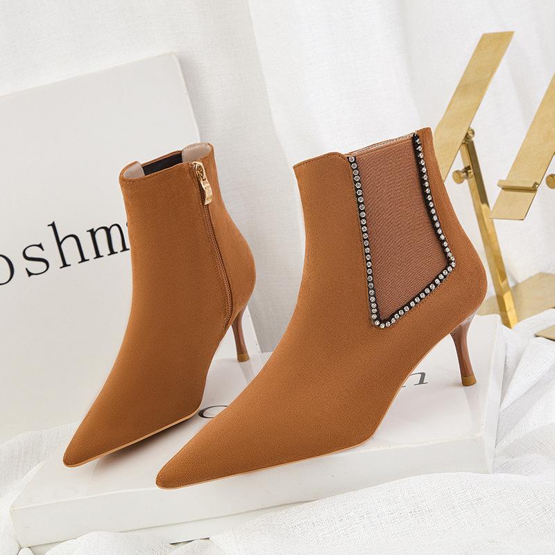 

Стильные простые тонкие сапоги на тонком каблуке, высокий каблук с острыми краями, блестящие стразы, тонкие короткие сапоги и ботильоны 41