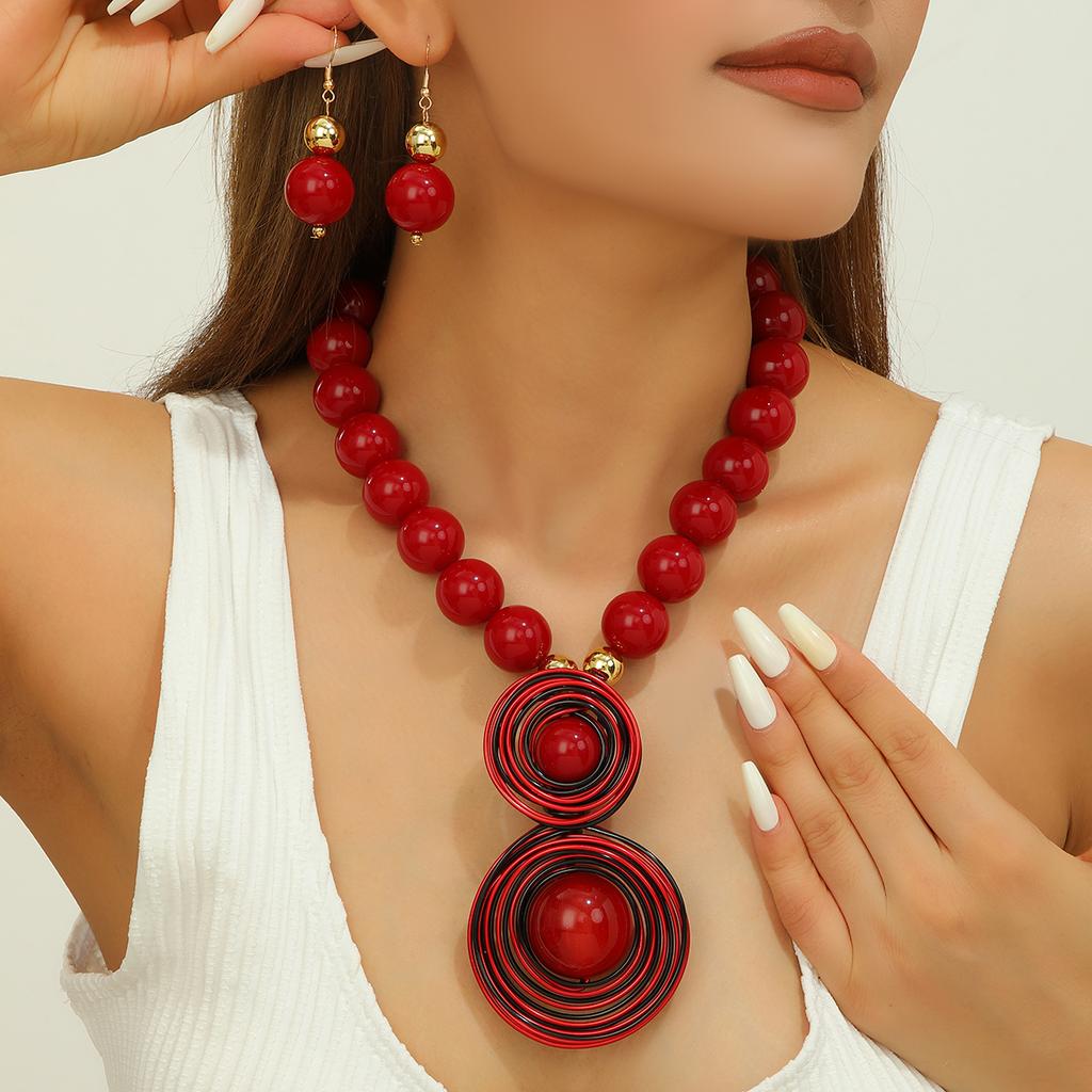 Nuevo Diseño Moda Hecho a Mano Cuentas de Resina Alambre de Aluminio Tejido Collar de Cuentas Set de Pendientes Para Mujeres Accesorios de Fiesta de Boda
